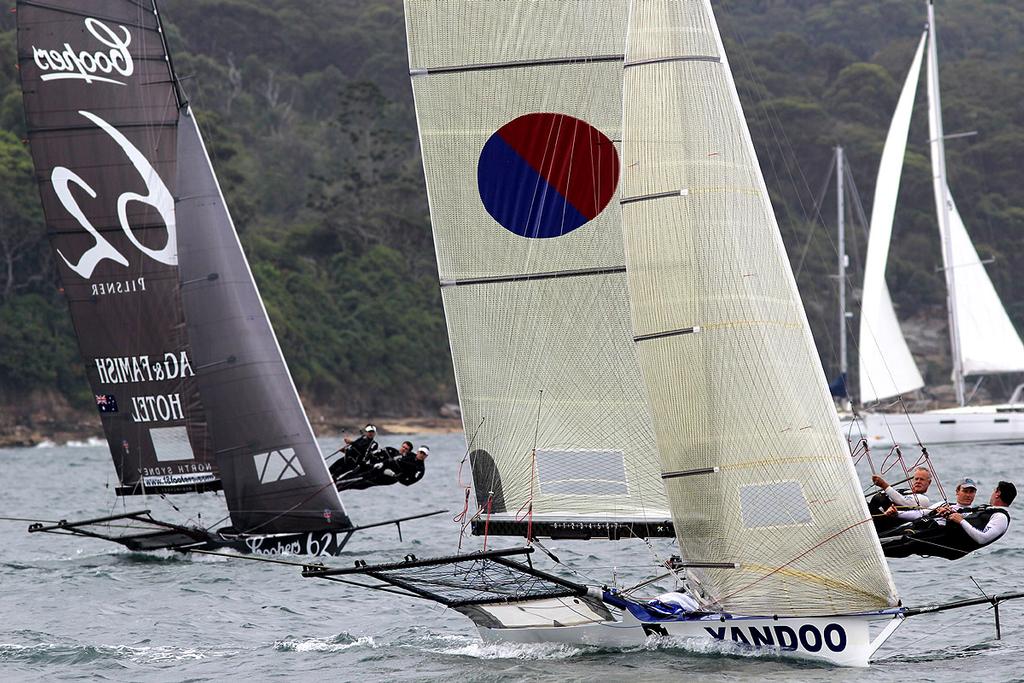 Yandoo and Coopers 62-Rag & Famish Hotel came back strongly after a slow start to the race - 18ft skiffs - Race 5, NSW State titles © Frank Quealey /Australian 18 Footers League http://www.18footers.com.au